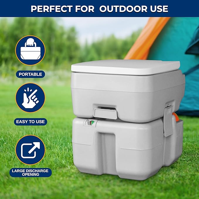 SereneLife 5.2 Gallon Camping Toilet For Adults, Portable Leak Proof Porta Potty with Detachable Waste Tank, Level Indicator, Carry Bag, Suitable for Camping, Hiking, and Boating
