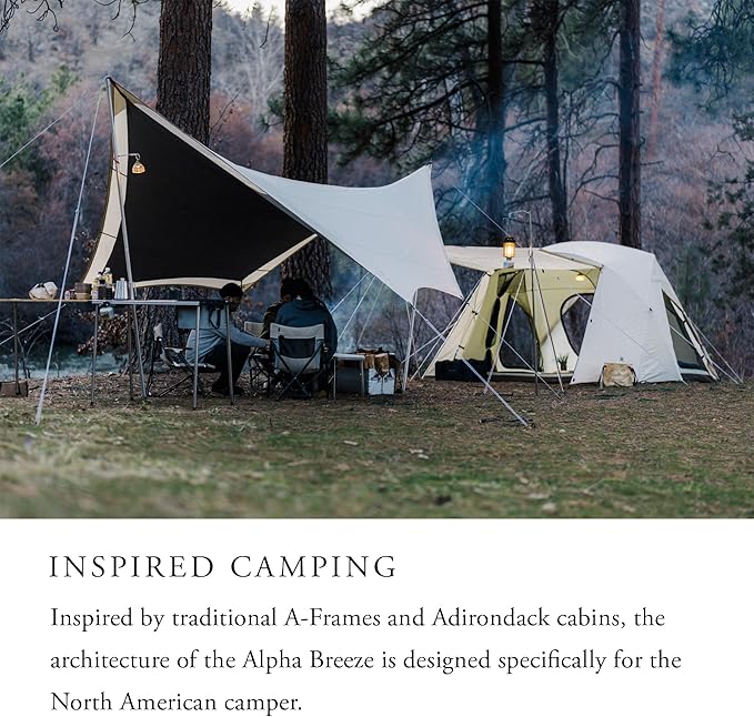 Snow Peak Alpha Breeze Tent, Camping Tent, Easy Set Up, Water Repellent, UV-Protective Finish, Ivory, 4 Person