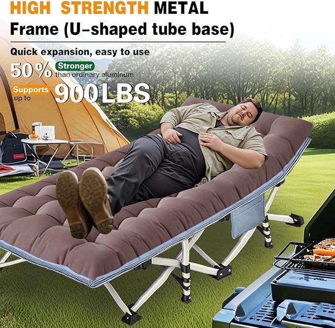 XXL Camping Cots Oversize Sleeping Bed with Comfortable Mattress Extra Large Camping Bed for Adults Cots Include Carry Bag for Adults Portable Folding Cots Easy to Set Up Nap Office Indoor Vacation