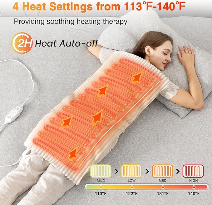 WOOMER Weighted Massage Electric Heating Pad for Back Pain, Neck and Shoulders Cramps Relief, 17’’x33’’, 3.7lb BPA-Free and Non-Toxic Beads, 4 Heat Settings, 4 Massage Modes, 2h Auto-Off