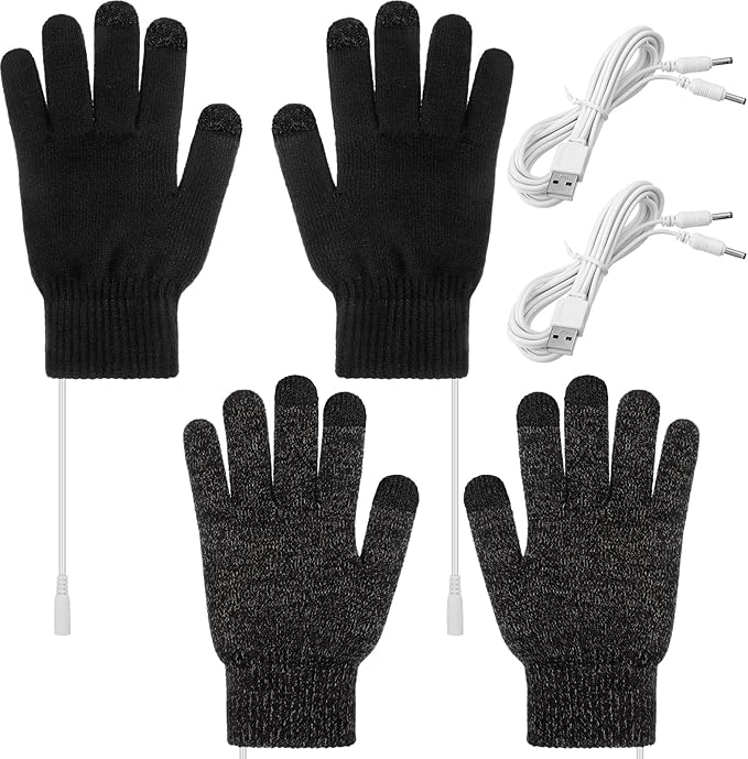 Bencailor 2 Pairs Usb Winter Heated Gloves Mitten Hand Washable Knitting Touchscreen Laptop Gloves