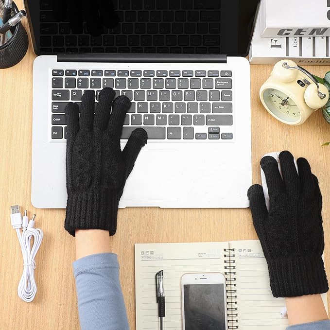 Bencailor 2 Pairs Usb Winter Heated Gloves Mitten Hand Washable Knitting Touchscreen Laptop Gloves
