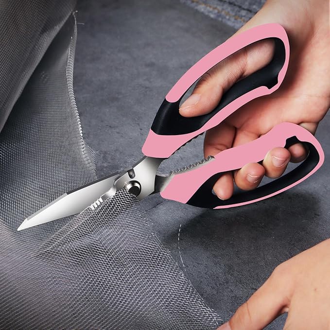 Heavy Duty Scissors Multipurpose - Sharp Utility Scissors All Purpose, Easy Cutting Carpet, Cardboard, Wires, Leather, Fabric(8'' Pink)
