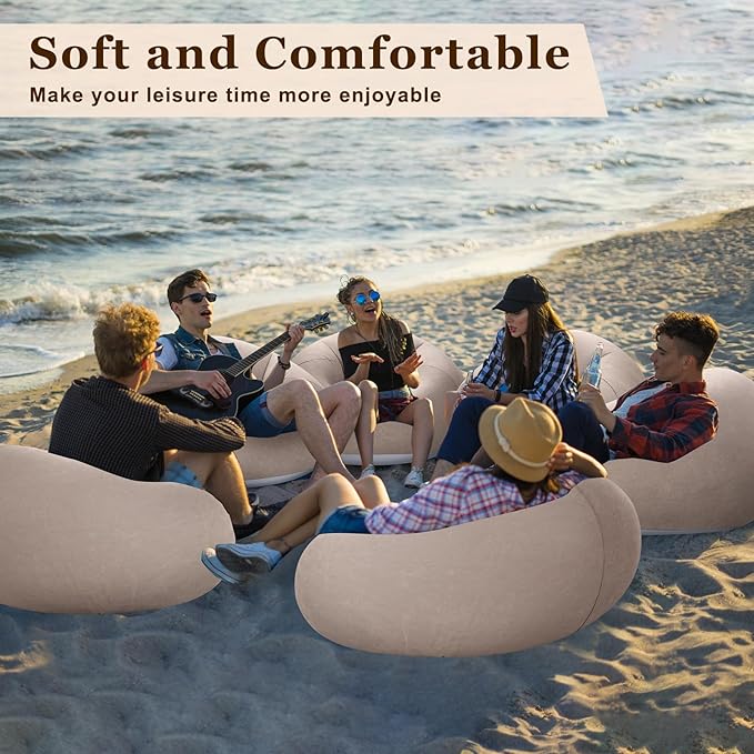 Realspring Inflatable Bean Bag Chairs Outdoor Blow up Camping Chairs Inflatable Lazy Sofa Folding Portable Bean Bag Loungers Couch for Movie Night(Coffee,12 Pcs)