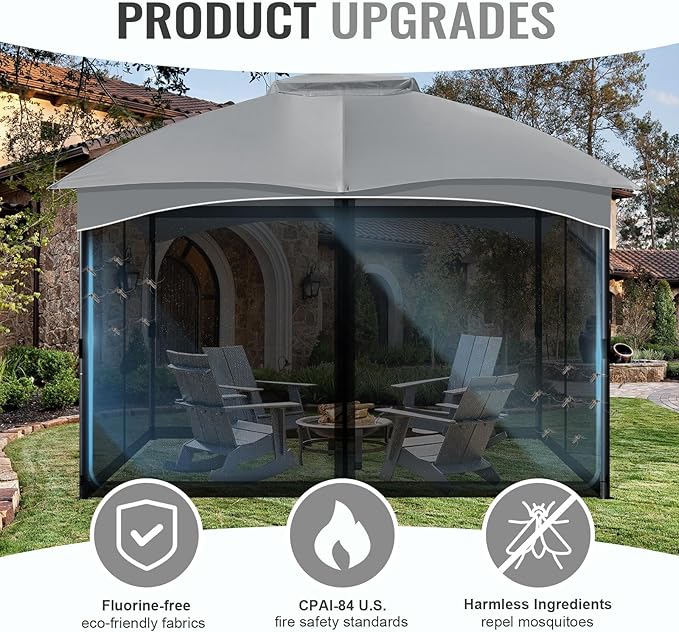 COWVIE Gazebo Replacement Netting Screen, 12' x 14' Universal Gazebo 4-Panel Mosquito Sidewalls with Double Zippers for Outdoor Patio (Only Netting)