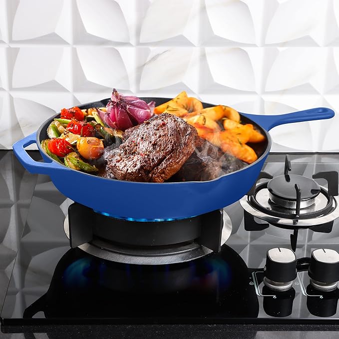 Utopia Kitchen Pre Seasoned Chefs Pan Cast Iron Skillet Frying Safe Grill Cookware for indoor & Outdoor Use (Blue, 10.25 Inch (Pack of 1))