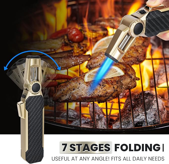 Butane Torch Lighter Adjustable Kitchen Torch with Safety Lock, Butane Refillable Gas Lighter Cooking Torch - Adjustable Windproof Jet Flame for Camping Baking BBQ Soldering Grill Candle