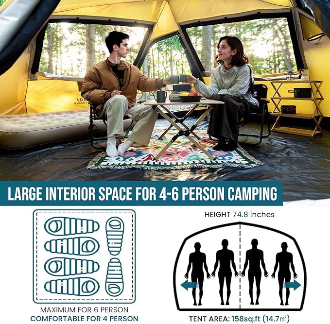 TAILI Inflatable Blow Up Tent for Camping with Hand Pump for 2/3/4/6 Person, Easy Setup Outdoor Inflatable Oxford Waterproof Air Tent House for Family Camping Adult