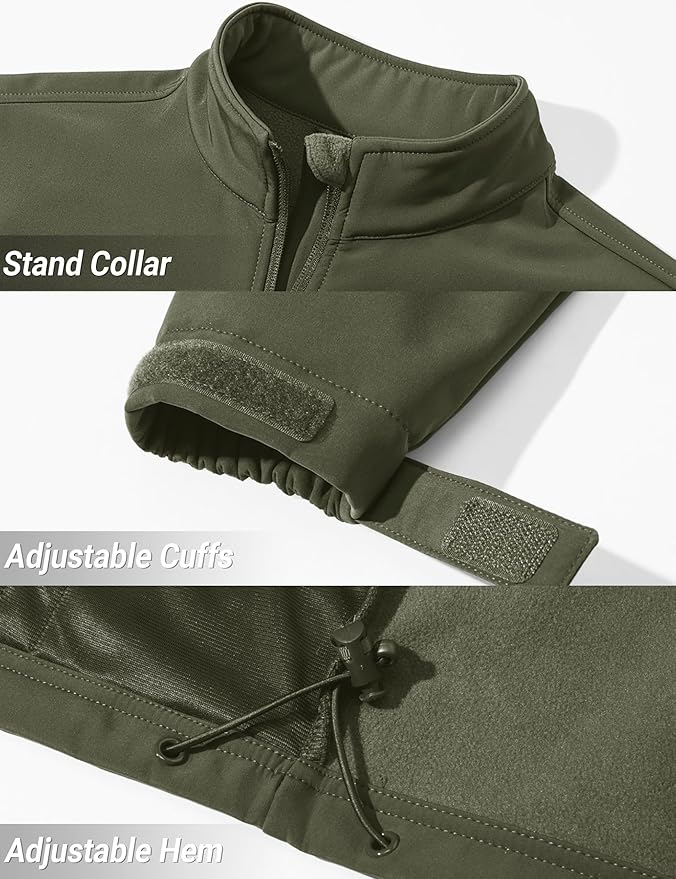 TACVASEN Men's Lightweight Softshell Jacket Fleece Lined Waterproof Tactical Rain Zip Up Winter Coat Windbreaker Casual