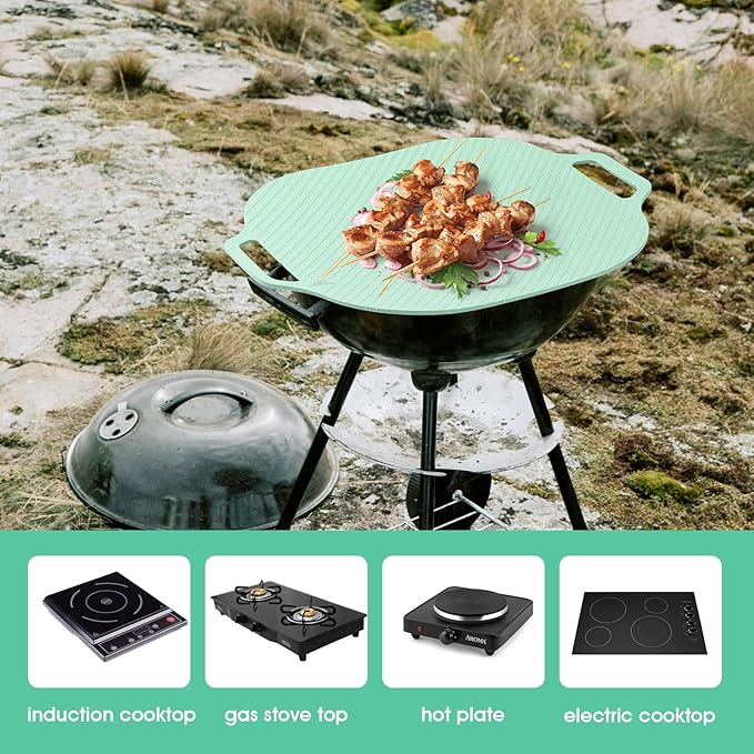 Korean Grill Pan for Stove Top, Camping Stove and induction Stove, Griddle with Thick Bottom, Non-stick Coating frying Pan (Green, Square)