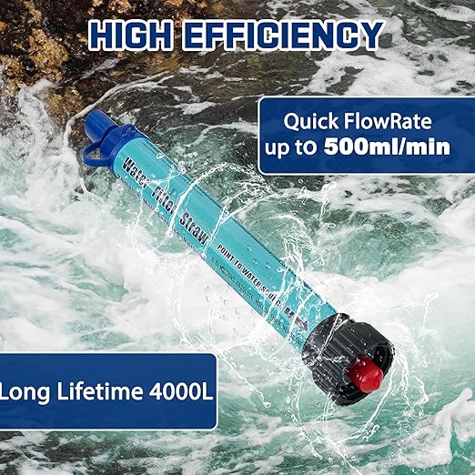 Water Filter Straw Kit Outdoor Portable Personal Water Filter Straw Water Purifier Survival Gear and Equipment for Hiking Camping Travel and Emergency Blue