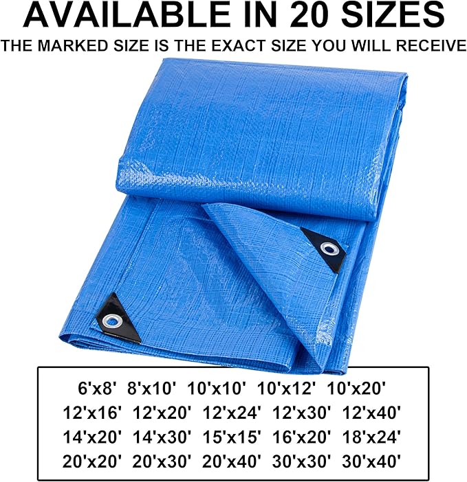 CARTMAN Finished Size 14x20 Feet Blue Poly Tarp 5 Mil Thick, Multipurpose Protective Cover for Camping, Tent, Boat, RV, Car