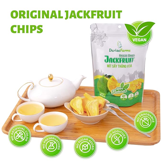 DARLAC FARMS Freeze Dried Jackfruit Bites, Pack 6, Premium Organic Crispy Crunchy Natural Healthy Fruit Snacks for Kids & All Ages, No Sugar Added, 12 Oz (2 Ounce Each)