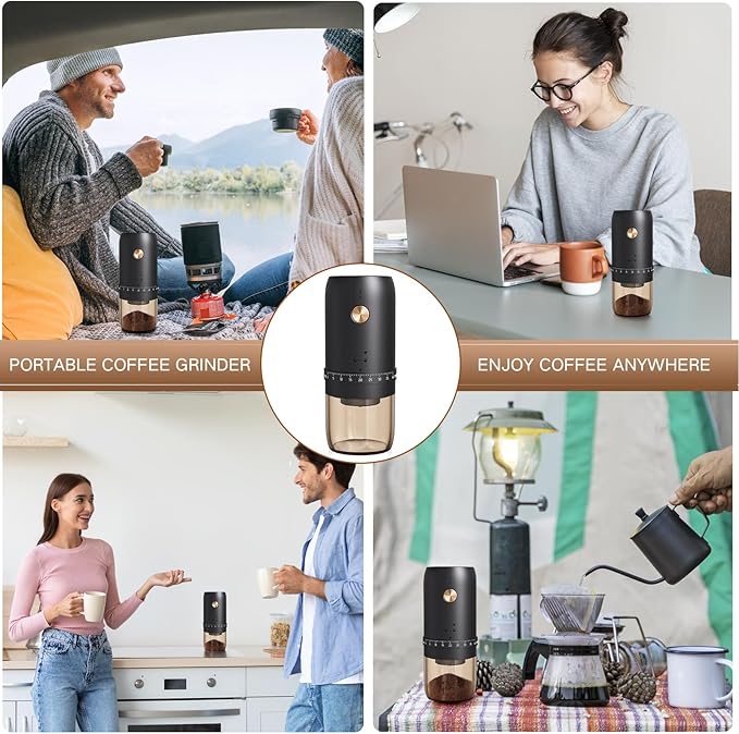 Portable Electric Coffee Grinder, Upgraded External Adjustable 40 Levels Fine to Coarse Settings, Stainless Steel Conical Burr Rechargeable and Faster Grinding for Office,Home,Camping,Travel,Black