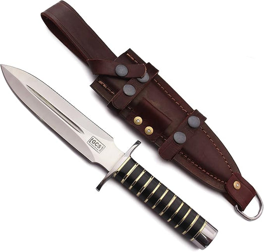 GCS Handmade Micarta Handle D2 Tool Steel Tactical Hunting Knife with leather sheath Full tang blade designed for Hunting & EDC GCS 166