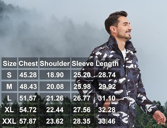 ELLSWOS Men's Waterproof Raincoat Lightweight Rain Jacket with Detachable Hood Softshell Windbreakerl for Hiking Travel