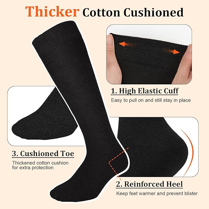 CTHH 3 Pairs Warm Knee High Socks for Women - Thick Cotton Thermal Boot Socks for Hiking, Running, Work, Gifts, Winter