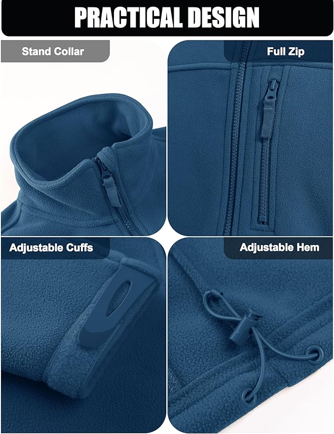 CRYSULLY Men's Fleece Jacket Tactical Full-Zip Winter Coat Jackets Multi Pockets