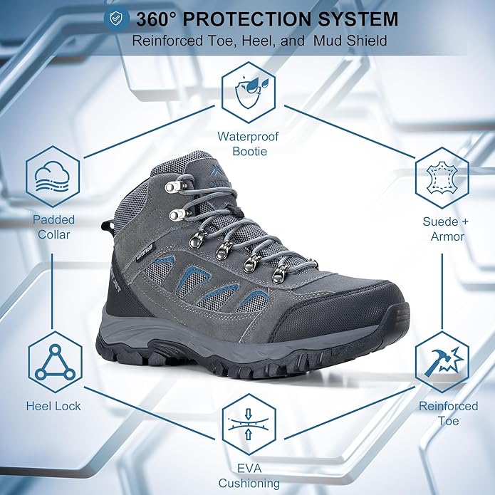 Men's Waterproof Hiking Boots Lightweight Comfortable Leather Outdoor Boots