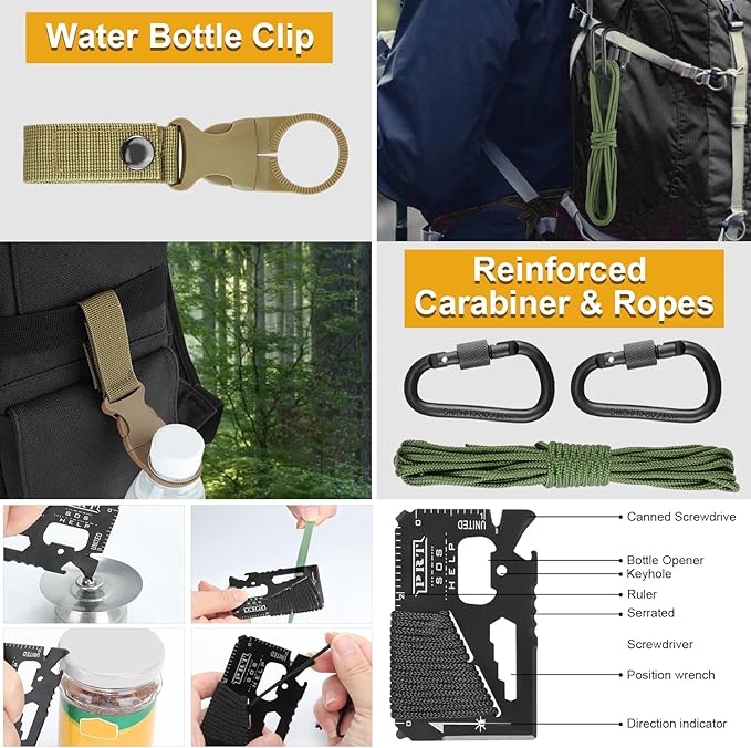 Survival Kit, Gifts for Men Dad Husband, Emergency Survival Gear and Equipment 19 in 1, Fishing Hunting Birthday for Men, Camping Accessories, Cool Gadget, Camping Essentials