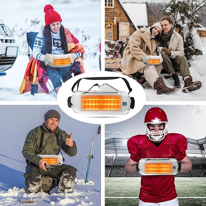 Heated Hand Warmer Pouch, 10000mAh Electric Heated Hand Muff, Rechargeable Portable Power Bank Hand Warmer with 3 Levels Heating for Football, Hunting,Fishing,Camping.