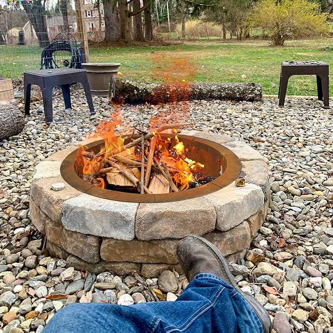 Fire Pit Ring Outdoor Wood Burning Fire Pit Liner 35.4 Inch Camping Fire Ring Corten Steel Firepit Ring Heavy Duty Campfire Ring Above or In-Ground for Bonfire Outdoor Backyard