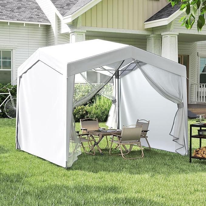Tangkula 10x10Ft Pop up Canopy with Sidewalls, UPF50+ Portable Outdoor Screen Tent with Mesh Netting, Wheeled Bag, 8 Stakes, 4 Wind Ropes, Easy Set-Up Canopy Tent for Beach Party Event Camping (White)