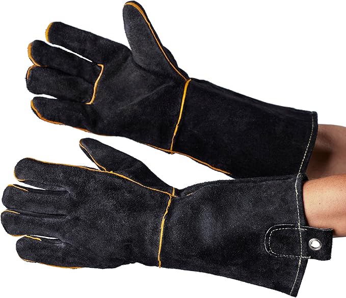 Extra Long Leather Gloves, Extreme High Heat Resistant Gloves, Rugged but Comfortable for Outdoor Cooking, Oven Use, Campfire, Bonfire, Grilling, Fire Pits, Hot Logs, Backyard BBQ by Mr Bar-B-Q 40113Y