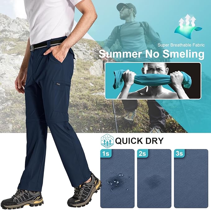 Mens Hiking Pants Convertible Lightweight Quick Dry Zip Off Fishing Safari Camping Travel boy Scout Pants