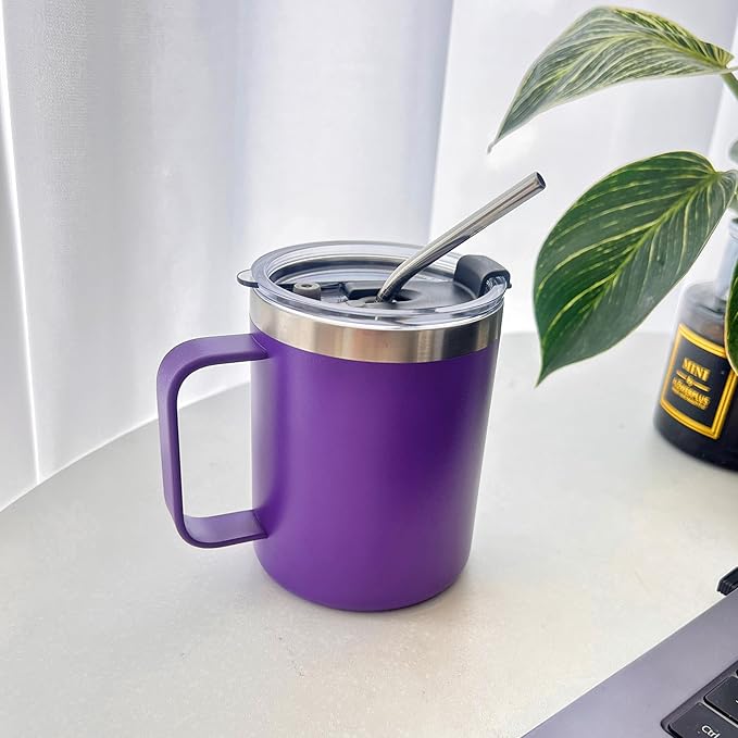 8pack 12oz Coffee Mug With Handle Bulk, Stainless Steel Insulated Travel Tumblers With,Double Wall Vacuum Camping Cup for Hot & Cold Drinks Tea (purple)