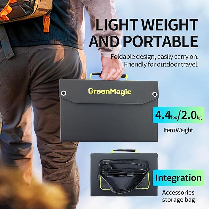 Greenmagic 60 Watt Portable Solar Panel for Smartwatches, Phones, Powerbank, Tablets, Laptops, Cameras, Game Consoles etc Waterproof, Fast Charging for Home, Camping & RV
