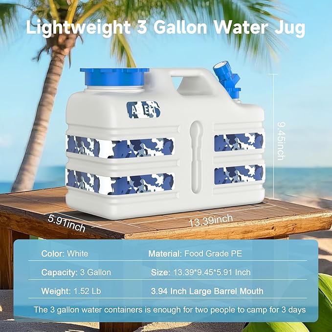 ASIEIT 3 Gallon/5 Gallon Water Jug with Spigot, Portable Water Tank BPA Free, Leak-Proof Water Containers for Camping Water Storage Containers for Emergency Outdoor Hiking Picnic, Green/Yellow/White