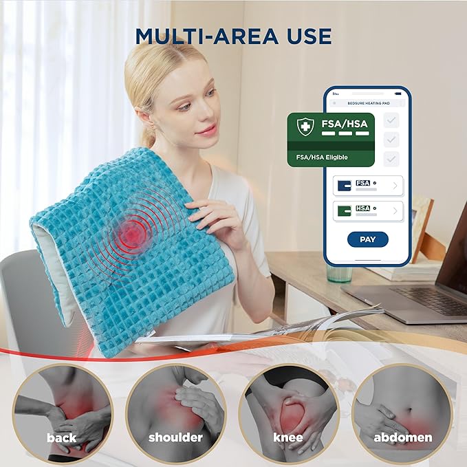 Bedsure Back Heating Pad for Neck and Shoulders, Weighted Heated Pad with Vibration, FSA Eligible Items, Birthday Gifts for Women Men Mom Men, Auto Shut Off, 6.3lbs 20" x 24", Teal