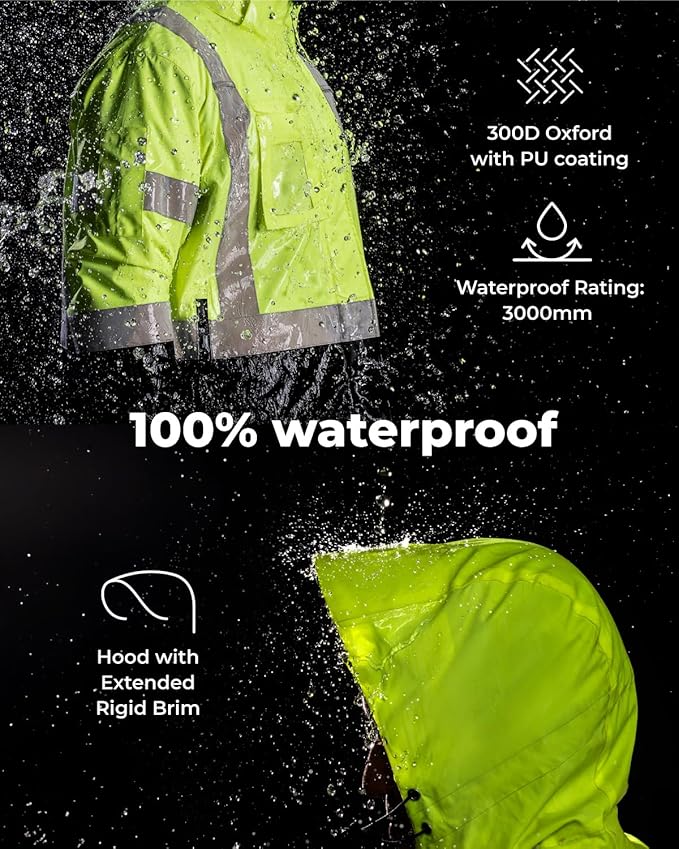 toolant 100% Waterproof Safety Jackets for Men, Hi Vis Reflective Work Jackets, Construction Rain Coats for Cold Weather