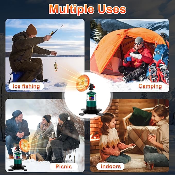 Portable Propane Heater for Camping, Outdoor Space Tent Heater, Cordless Patio Heaters with Electric Igniter, Control Valve, Foldable Gas Tank Holder, Ideal Garage Hiking Ice Fishing Hunting Buddy