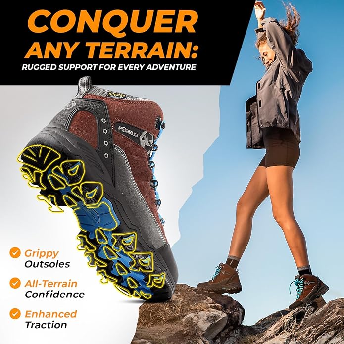 Foxelli Women’s Hiking Boots - Waterproof Lightweight & Breathable Suede Leather