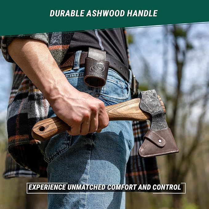 BeaverCraft Wood Carving Axe Hatchet with Sheath AX1 - Forged Axes Bushcraft Hatchet for Camping - Small Forest Axe for Chopping, Splitting - Gardening Axes with Wooden Handle, Wood Carving Tools