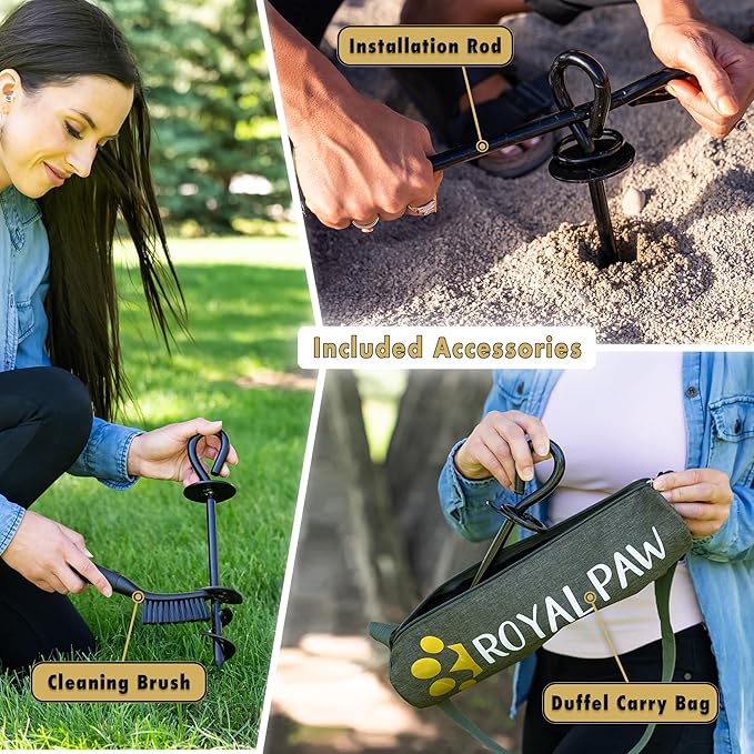 Dog Tie Out Cable and Stake 30ft - for Large Dogs up to 300 lbs - Heavy Duty Tether and Dog Stake for Yard, Beach & Camping Outside (Black, L/XL - 30ft)