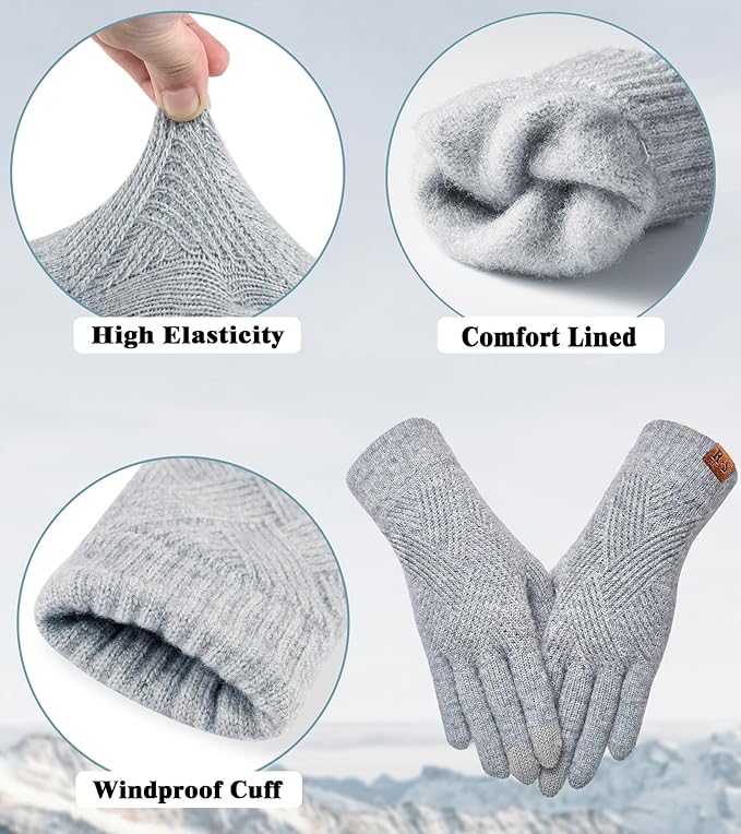 REACH STAR Winter Gloves for Women Touch Screen Elastic Thermal Knit Lining Warm Gloves for Cold Weather