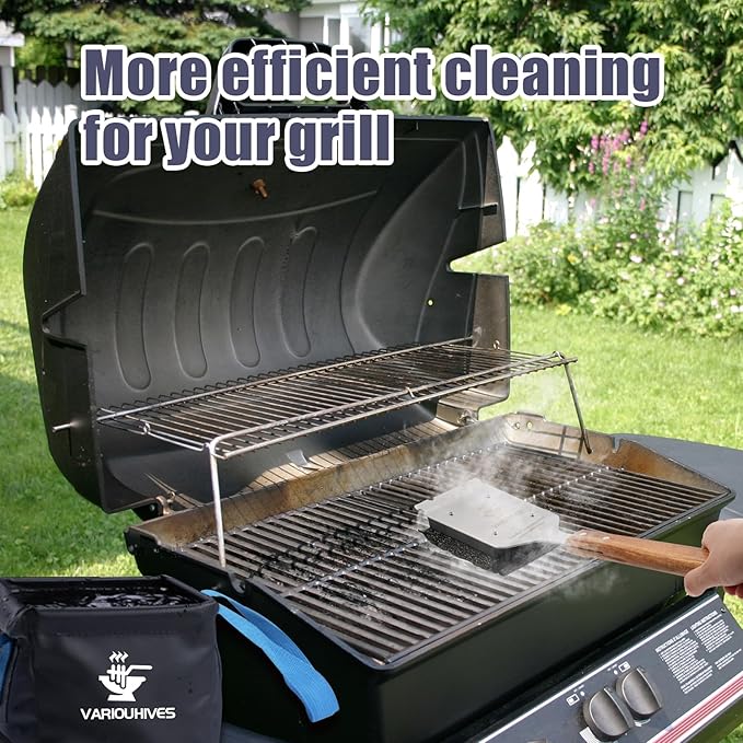 Grill Brush Bristle-Free Stainless Steel Safely Steam Grill Cleaner for Outdoor Grill Larger Brush Head Design,Wood Handle with 1 Replacement Head,All Types of Grills Ideal Gift for Dads