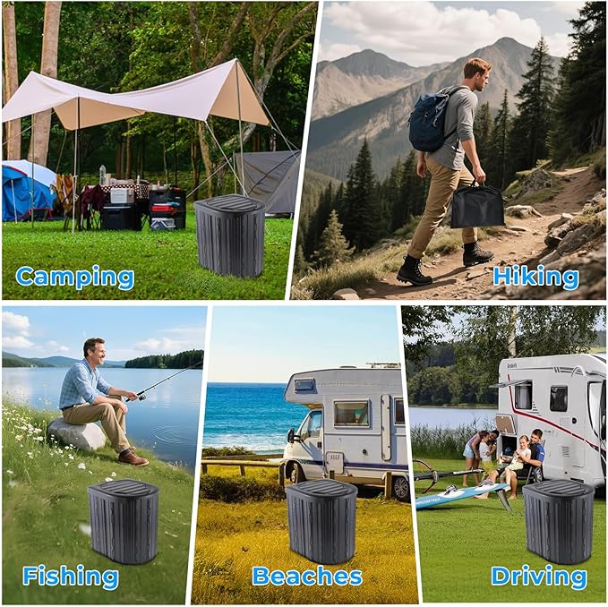 Portable Toilet for Adults, Foldable Plastic Toilet, with Lid and Paper Holder Travel Porta Potty for Adults Camping, Hiking, RV, Fishing, Beach, Road Trip, Truck, Hunting (black-15.7''H)