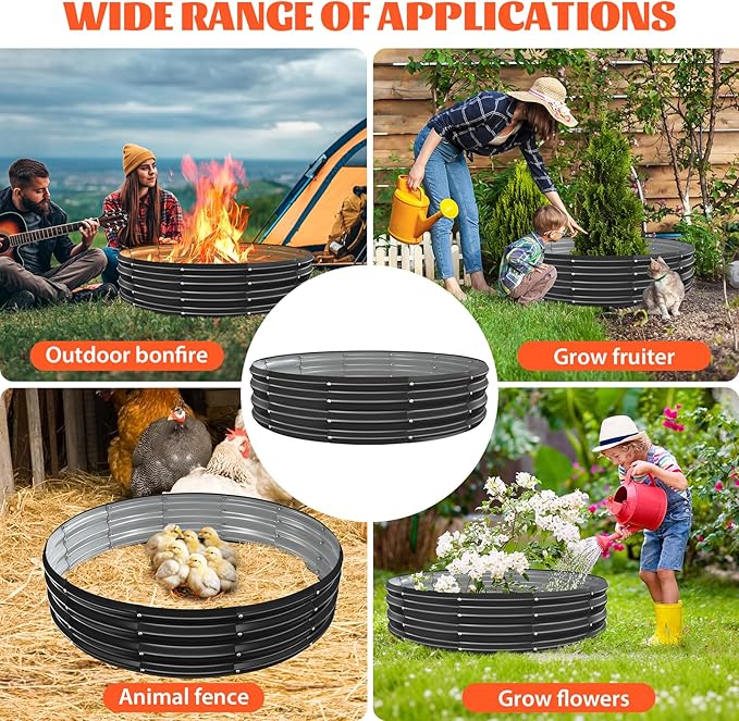 60 Inch Round Galvanized Fire Pit Ring/Fire Ring - Foldable and Perfect for Outdoor Gatherings and Campfires in The Yard/Garden/Park/Beach (Black+Gray, 5 FT Diameter+1 FT Tall)