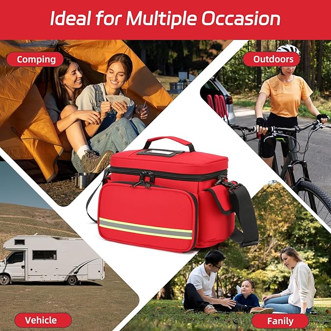 Red Medical Bag Empty First Aid Bag Home Health Nurse Bag, First Aid Storage, Medical Supplies Responder for Nursing Student,Therapist,Doctors