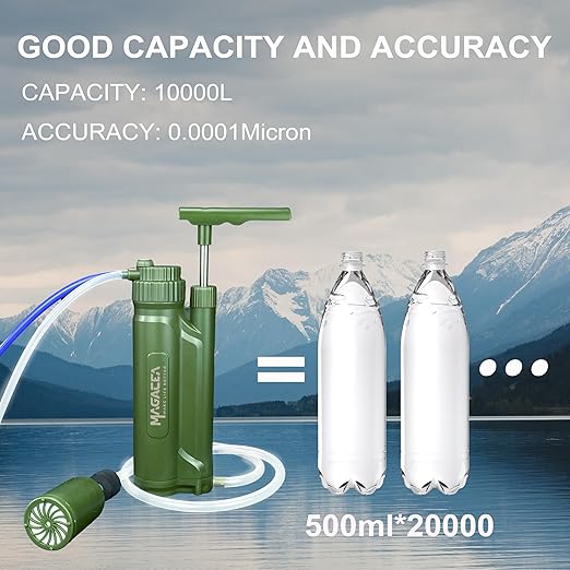 Portable Water Filter, Survival Pump Water Purification, with RO Membrane (0.0001 Micron)—Removing 99.999% of The Tested microorganisms—for Hiking, Camping, Emergency, and Outdoor Activities.