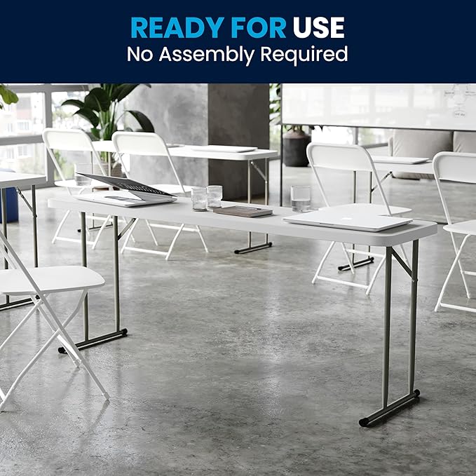 Flash Furniture Kathryn 5 Pack 6-Foot Rectangle Granite White Plastic Folding Training/Seminar Table