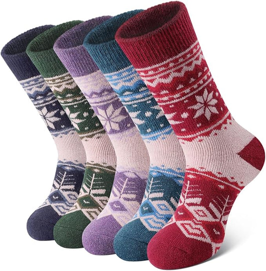 SIMIYA 5 Pairs Merino Wool Socks for Women Winter Thick Warm Hiking Socks Women Thermal Crew Cushion Socks