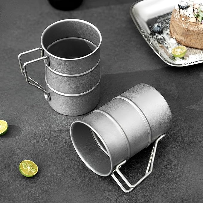 Vintage Coffee Mugs Stainless Steel Mug with Handle Camping Coffee Mugs Outdoor Hiking Cup Lightweight Camping Gear for Men Backpacking Mug, Set of 2-Silver (16.9oz/500ml)