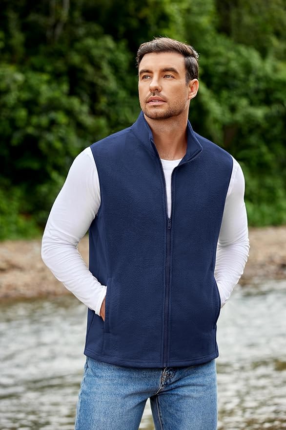 COOFANDY Mens Polar Fleece Vest Lightweight Sleeveless Jacket Warm Zip up Outerwear Vests with Zipper Pockets for Hiking