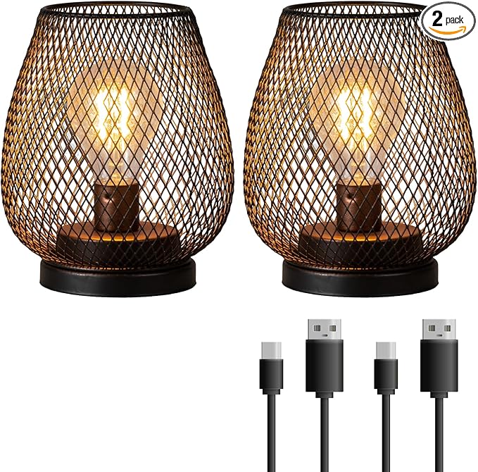 NEEDOMO 2 Pack Rechargeable Lamp Outdoor Table Lantern, Cordless Table Lantern with Timer Mode, Vintage Decorative Lights Cordless Lamp Indoor Outdoor Patio Bedroom Living Room with LED Bulb