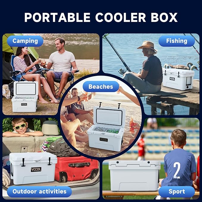 48 Quart Cooler with 72 Hours Ice Retention, Large Insulated Cooler with Built-in Bottle Opener & Drain Plug, Duty Outdoor Cooler for Camping, Beach, Picnic, Fishing, Barbecue